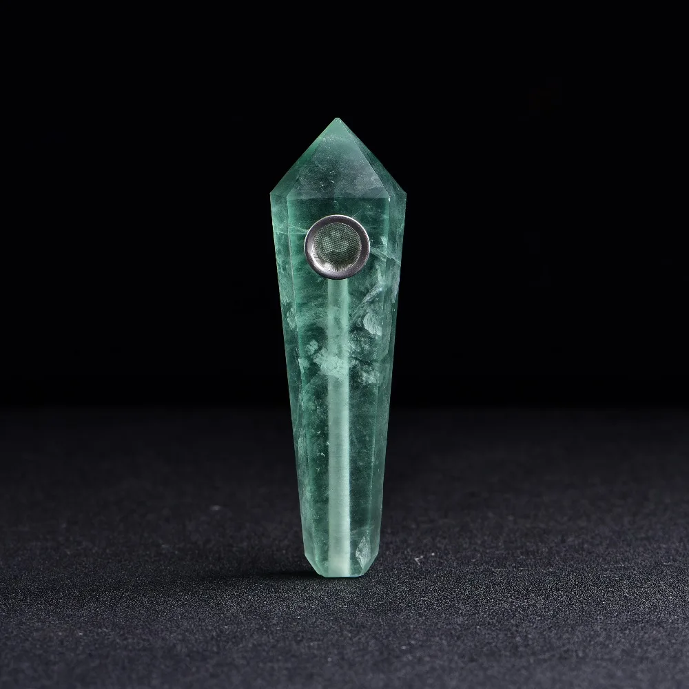 

Drop Shipping wholesale Natural green fluorite Crystal Smoking Pipe + strainer quartz stone healing wand Free Shipping X35
