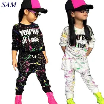 

New fashion girls tracksuit baby kids sport clothes set coloful letter printed children suit clothing set for 2-7years old