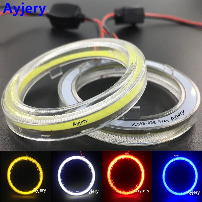 

AYJERY 2 Pcs Cob 70MM COB Chip Light 12V 24V DC Halo Ring 7CM White Blue Amber Car Angel Car Motorcycle With Cover Auto Halo