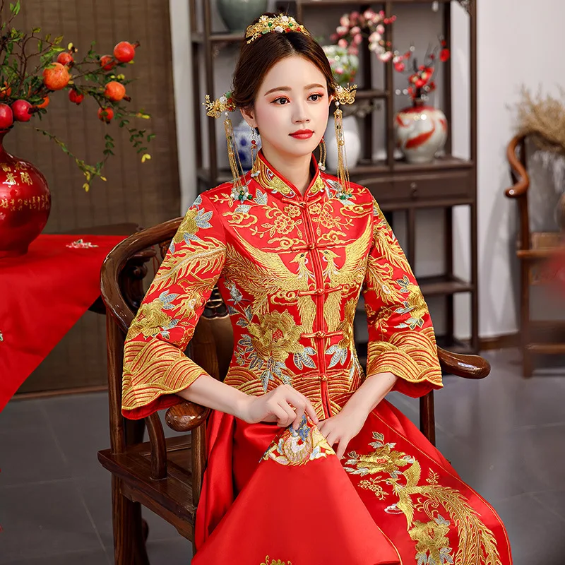 

Traditional Wedding Chinese Cheongsam Woman Women Phoenix Embroidery Dress Modern Qipao Dresses Sobretudo Feminino Abiye