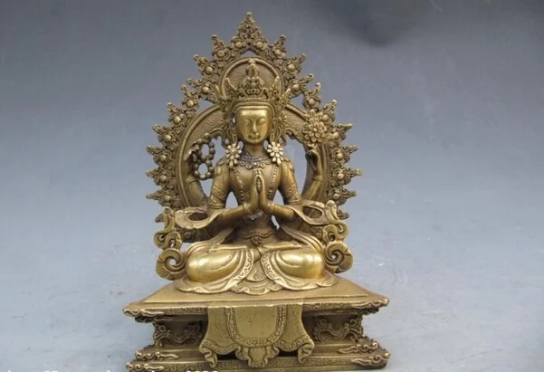 

fast shipping USPS to USA S3437 Tibet refined craftwork Brass Seven Eye Four Arm Hands padma Guan Yin Buddha