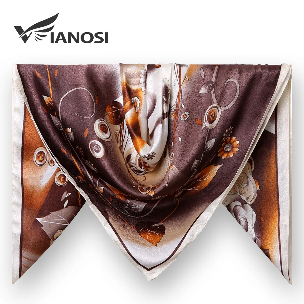

[VIANOSI] Summer Square Silk Scarf 90X90 Shawl flower Print Scarves for Women Bandana Head Large Hijab For Ladies