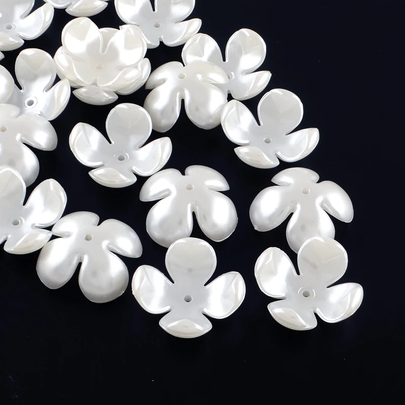 

200pcs 24x11mm 4-Petal ABS Plastic Imitation Pearl Bead Caps Flower White For DIY Jewelry Making Handicrafts Supplies Wholesale