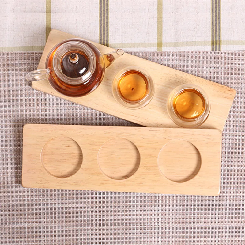 

Rubber Wood Cup Coasters Creative 3 Round Holes Beer/Coffee Holders Serving Trays Wooden Heat Resistant Pad Tea Accessories