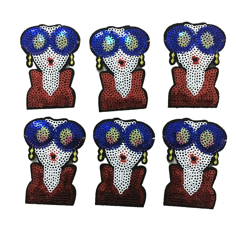 

2018 New Fashion Girl Sequined Patches for Clothing Bags Small Sequins Lady Iron on Embroidery Appliques Patch DIY 6 Pieces/lot