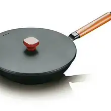 30 см черная здоровая антипригарная сковорода для жарки из тонкого железа для приготовления пищи вок с черной крышкой из нержавеющей стали многоцелевой горшок с деревянной ручкой