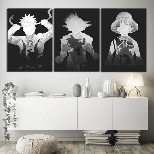 3 Piece Goku Luffy And Naruto Cartoon Pictures Black White Paintings Dragon Ball One Anime Poster Wall Animeware Merch Online