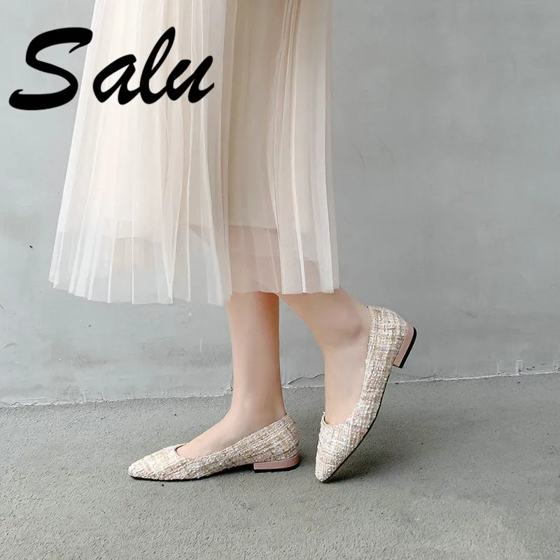 

Salu WomenPumps Blue 1.5 Cm Square Heels Casual Ladies Shoes Pointed Toe Bowtie Shoes Pump Size 34-41