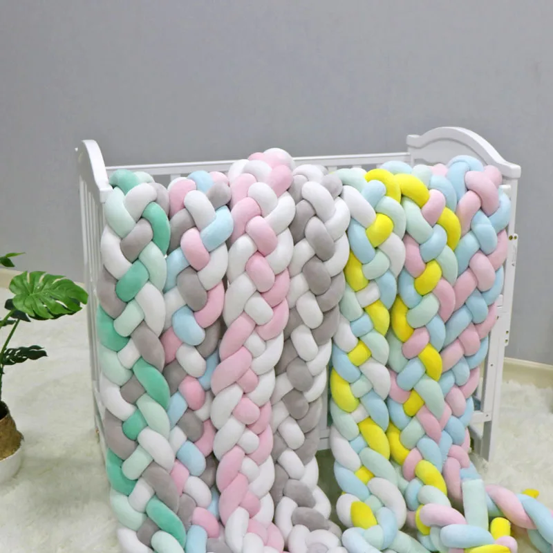 2m3m-4-knot-soft-baby-bed-bumper-crib-sides-4-braid-2-meter-newborn-crib-pad-protection-cot-bumpers-bedding-for-infant