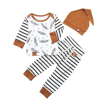 CHAMSGEND/ летняя футболка с перьями для новорожденных мальчиков и девочек топы и штаны в полоску; комплект одежды; 19MAY9 P25
