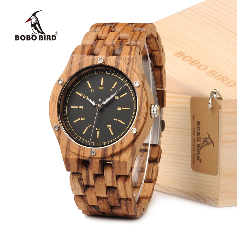 BOBO BIRD N12 Zebra Wood Watch Men Dress Unique Wristwatch With Japanese Movement Cutomized For Gift