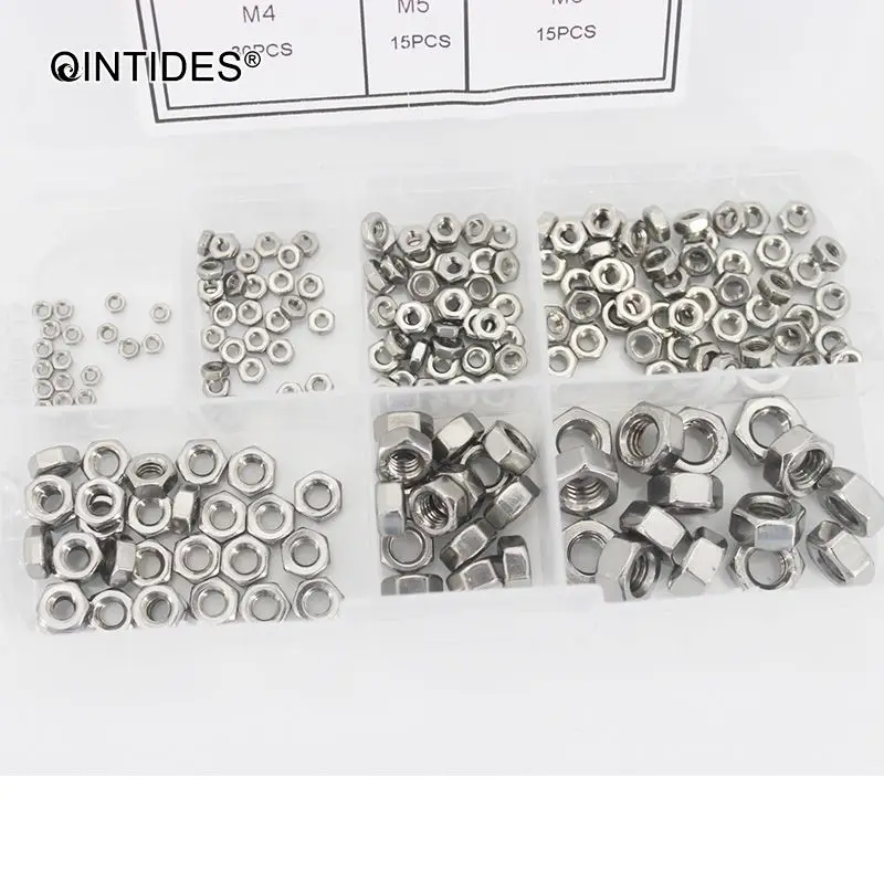 QINTIDES 200 шт./компл. M1.6 M2 M2.5 M3 M4 M5 M6 шестигранные гайки с метрическими резьбой 304 из