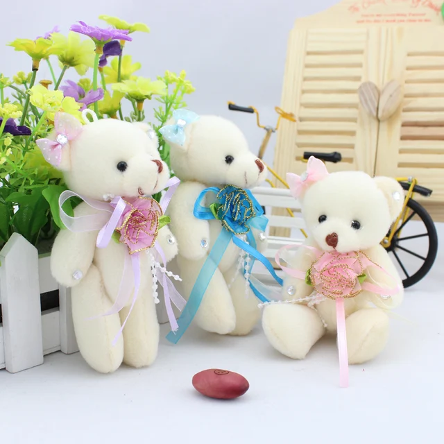 Teddy bear flower bouquet material soft mini 12PCS/lot with dress beaded women girls lovely