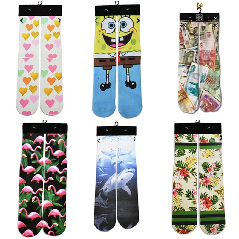 

2018 Autumn Spring Fashion Funny Unisex Sock Heart/Shark/Flower/Money/Swan 3d Printed Women Men Short Socks Warm Cotton Socks