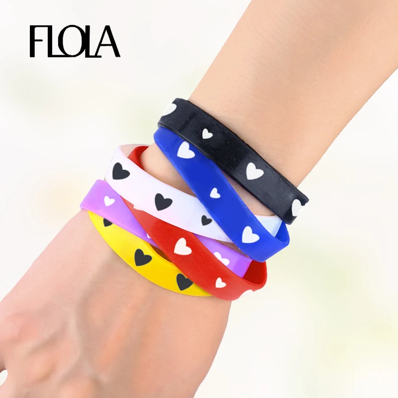 

FLOLA Hearts Printed Women and Men's Silicone Bracelets Sports Wristband Fitness Thickening Adjustable Wristband Bracelet brta69