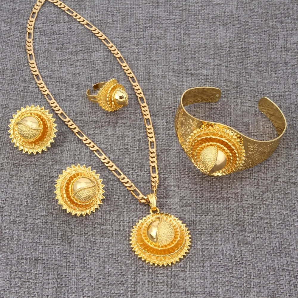 Bangrui NEW 24K Gold Ethiopian Wedding Sets Jewelry Africa Habesha Gold