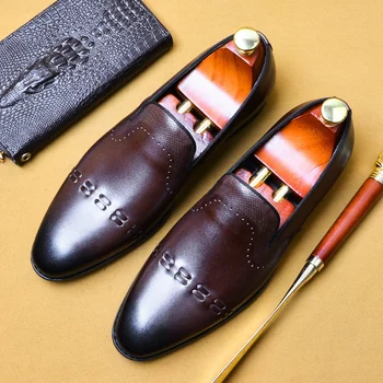 

New Designer Genuine Leather Men's Office Business Driving Shoes Round Toe Slip on Comfortable Casual Retro Loafers AS244