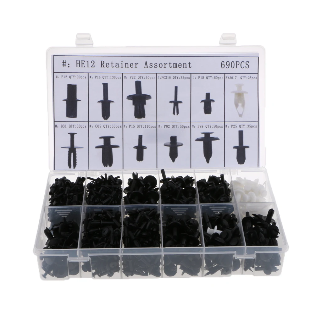 1 Set of 690 Pieces Auto Car Bumper Bumper Fender Rivets Fasteners Clip Kits Universal Fit For Car Vehicle