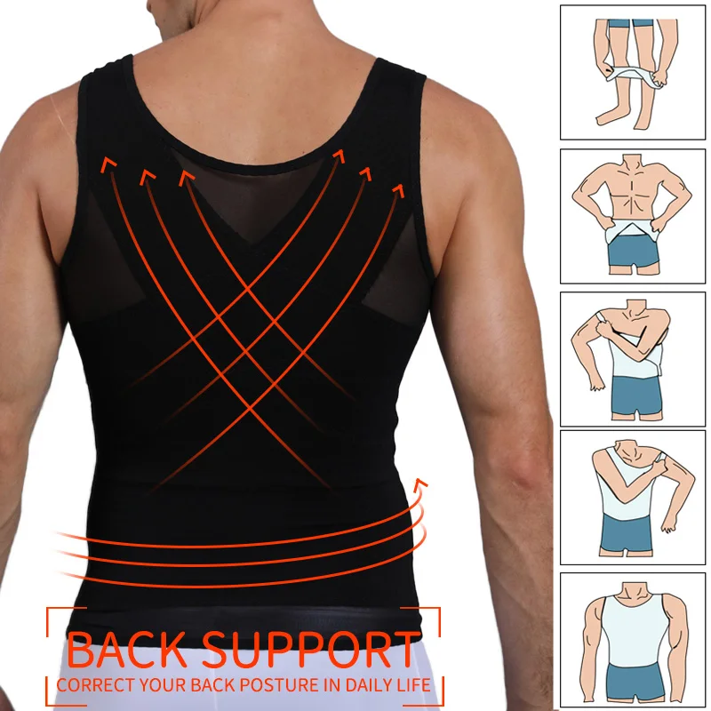 Mens Gynecomastia Vest Chest Compression Correct Posture Male Abdomen Trainer Belly Reduce Fat Slim Fit Body Shaper Tops