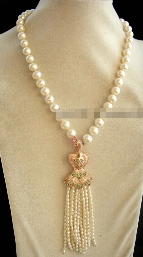 

Miss charm Jew1706 freshwater pearl white round & peafowl clasp necklace 18