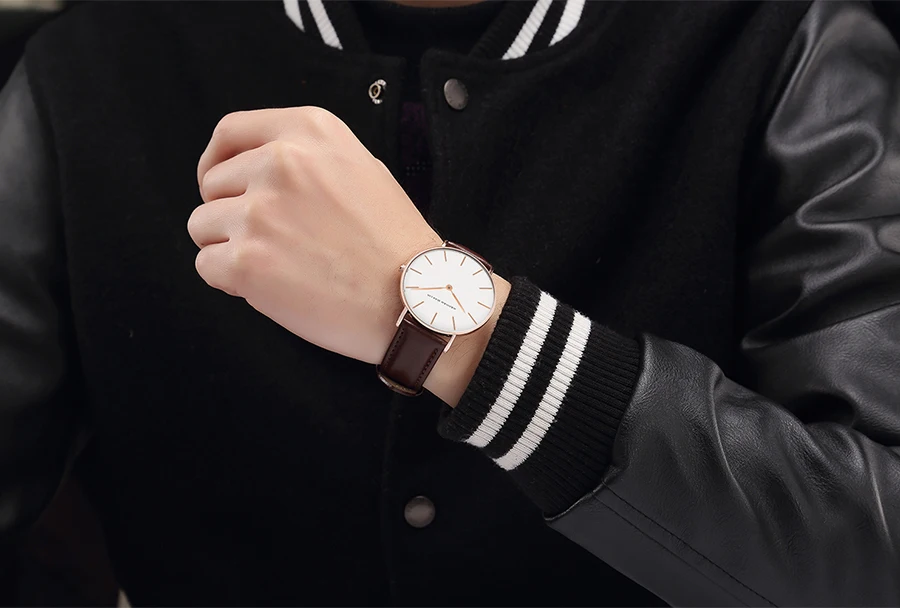 HM 2019 новый элегантный золотые мужские часы из искусственной кожи Кварцевые аналоговые наручные часы подарок для мужской браслет