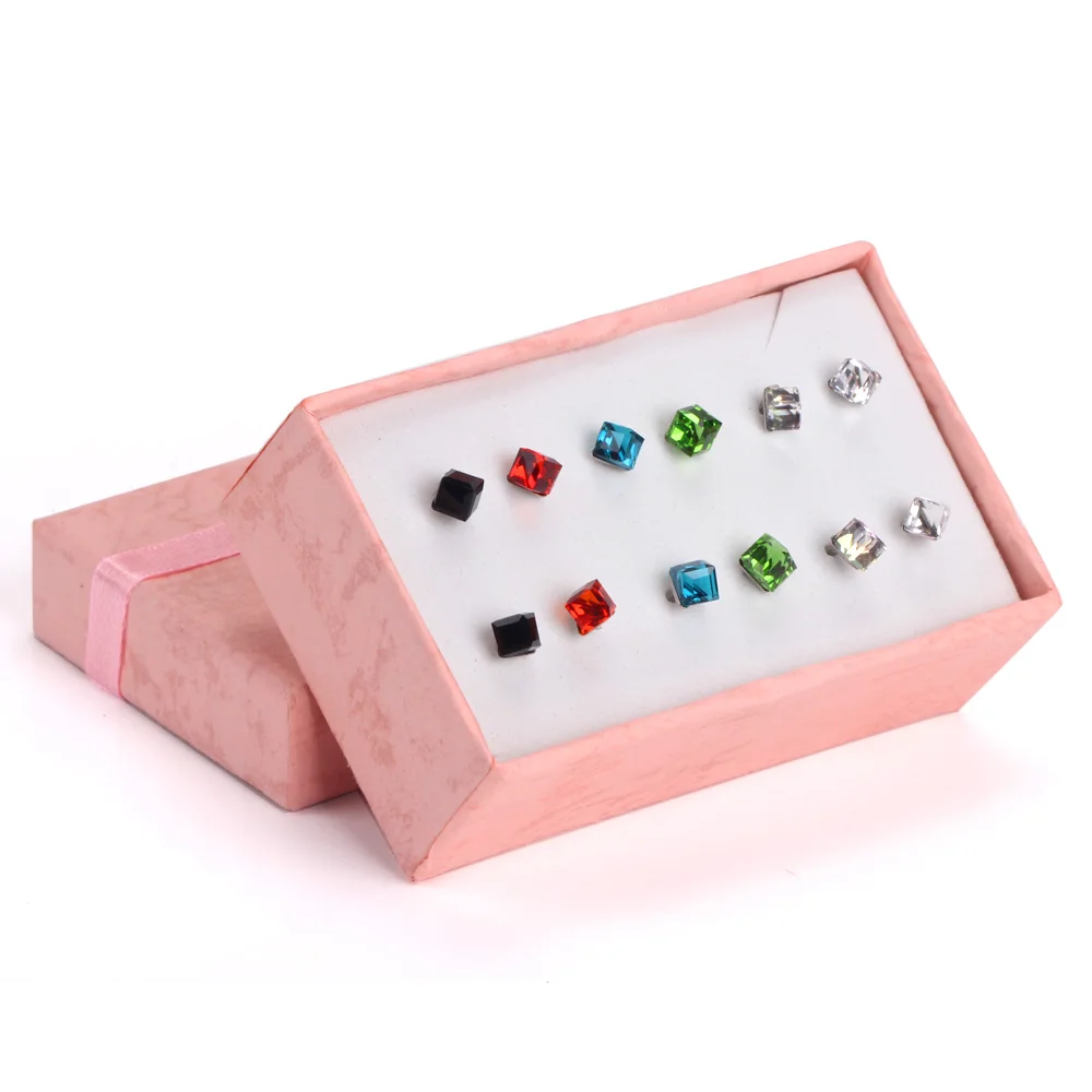 Роскошные стальные серьги-гвоздики различных цветов геометрической формы 6 пар/кор. серьги из нержавеющей стали с кубическим цирконием наборы для женщин/девушек оптом