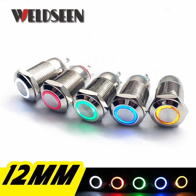 12mm Self Reset LED Light Metal Push Button Switch 5 Colors 4 Pins Waterproof Car Horn Control Switch Modified Equipment 12mm Self Reset LED Light Metal Push Button Switch 5 Colors 4 Pins Waterproof Car Horn Control Switch Modified Equipment