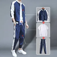 Zogaa 2019 спортивные костюмы мужские New Vetement Homme Casaco Men’s Set Korean Casual Jacket Suit 3 Pcs Ropa Hombre Casual Men’s Baseball Clothes Coat + Sweatpants + White T-Shirt Ropa Hombre De Marca Men Sets