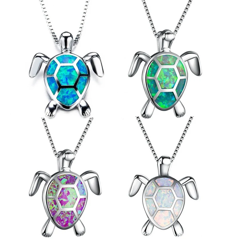 

Fashion Silver Filled Blue Opal Sea Turtle Pendant Necklace Women Female Animal Wedding Ocean Beach Jewelry Gift