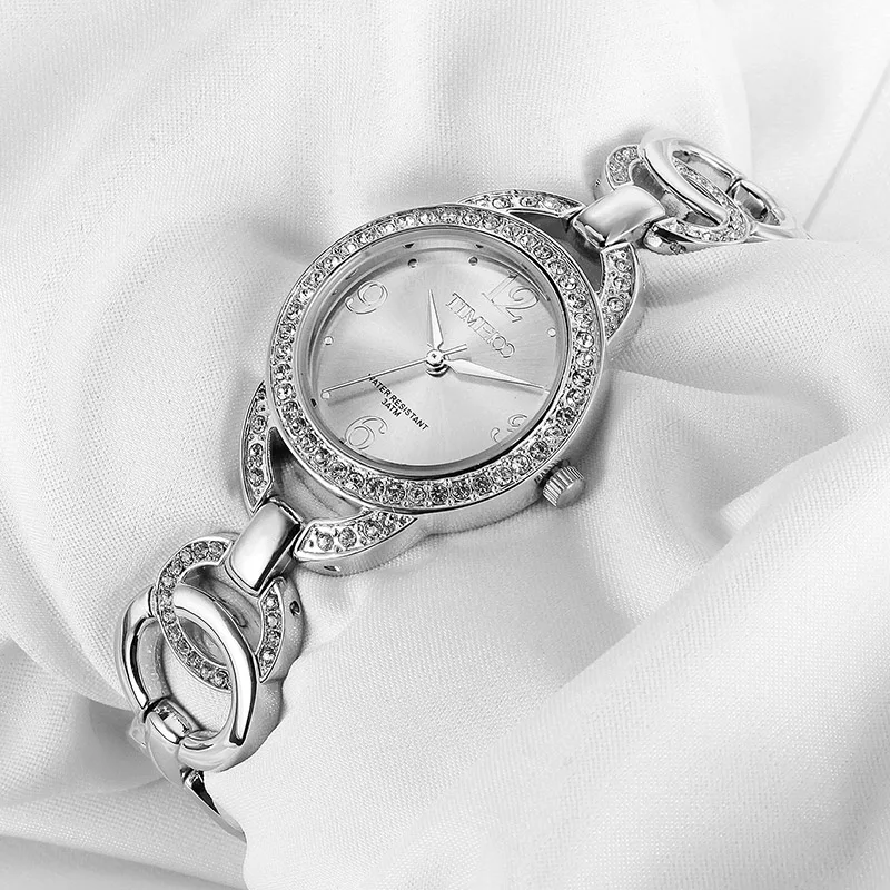 Time100 Luxury Fashion Women's Bracelet Watches Skeleton Silver