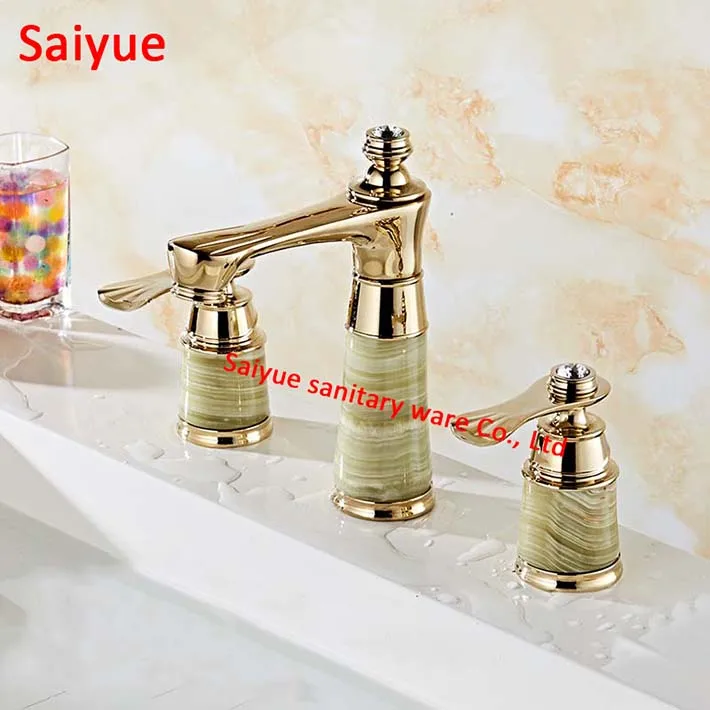 Green jade Brass rose gold/gold Deck Mount Dual diamond Handles Basin Faucet 3pcs stone Bathroom Lavatory Wash basin Mixer Tap Green jade Brass rose gold/gold Deck Mount Dual diamond Handles Basin Faucet 3pcs stone Bathroom Lavatory Wash basin Mixer Tap