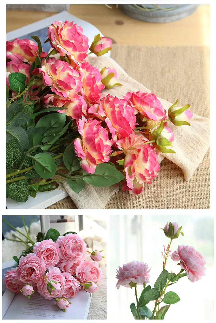 Вечерние украшения в виде пиона, винтажные шелковые искусственные цветы, маленькая Роза, свадебные принадлежности, домашний декор, букет