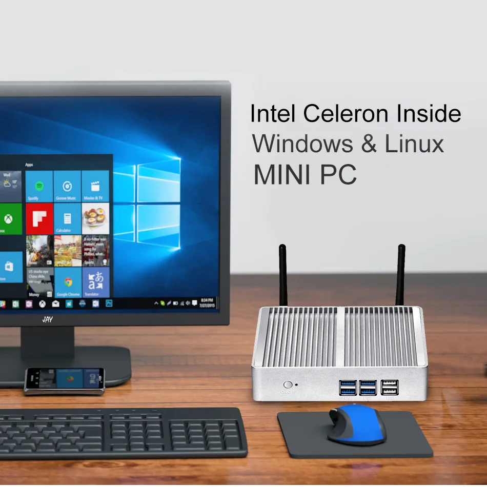 OLOEY мини-ПК без вентилятора Intel Pentium 4405U Windows 10 Linux 8 Гб ram 120 ГБ SSD 300 Мбит/с WiFi Gigabit Ethernet HDMI VGA 6* USB NUC