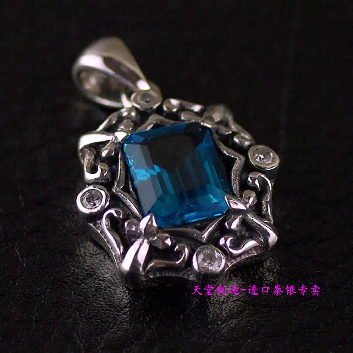 

Thai silver female models retro blue Zircon 925 sterling silver pendants