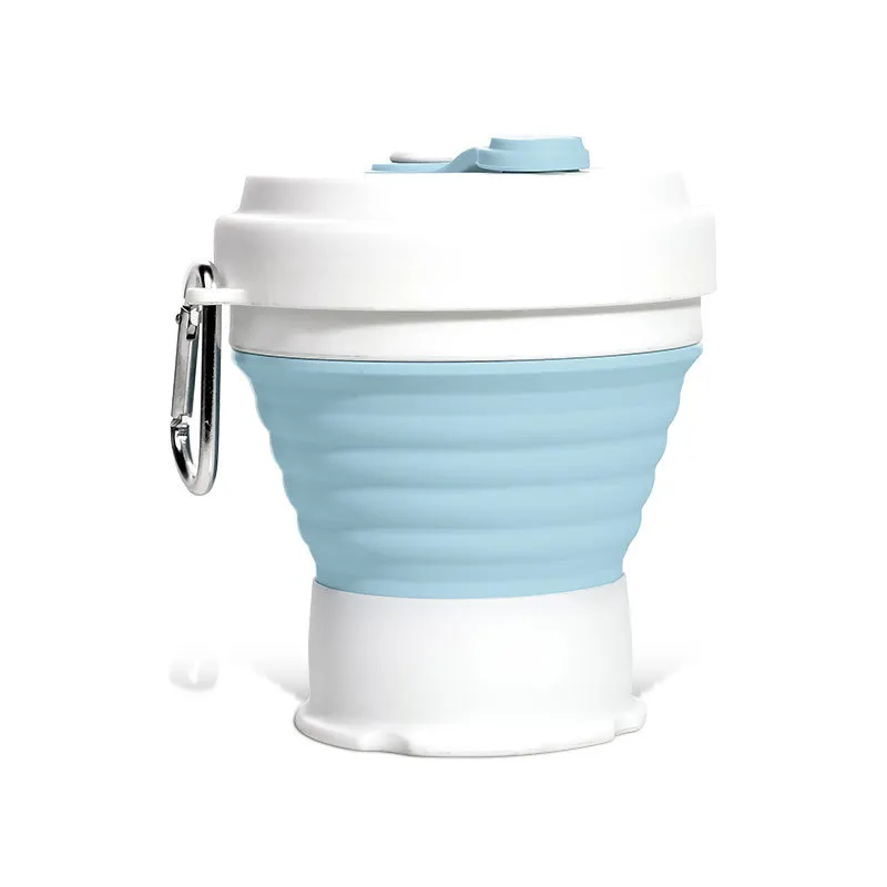 Силиконовая складная кофейная чашка для путешествий, силиконовая складная чашка для кемпинга с крышками, расширяемая чашка для питья, набор для походов и кемпинга - Цвет: Blue