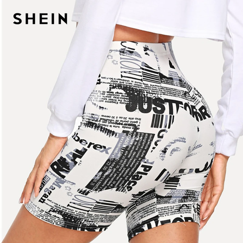 SHEIN Облегающие Спортивные Шорты Велосипедки Летние С Графическим