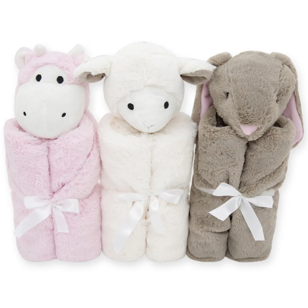 Soft Baby Blankets Sheep Bear Rabbit Animal Stuffed Toy Infant Toddler