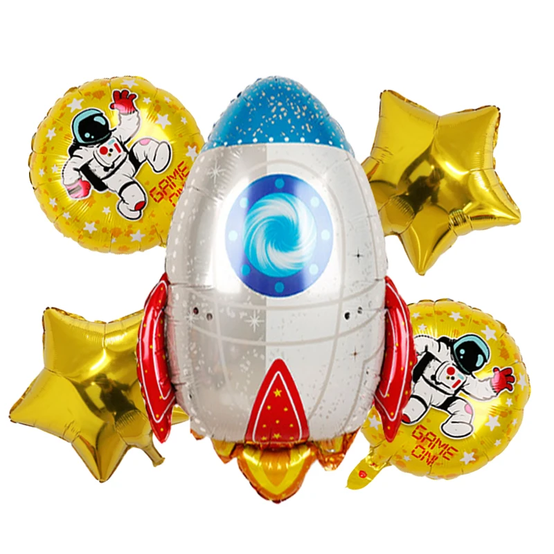 5 шт., гигантские фольгированные шары космонавта, космические шары для маленьких мальчиков, украшения для дня рождения, Детские воздушные шары, игрушечные ракеты супергероя - Цвет: Rocket gold gold