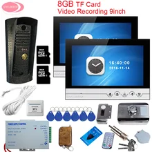 9 ” Color Monitor Video Door Phone Intercom With Recording Bell 8GB TF Card +Metal Waterproof Camera Rfid Cards Electronic Lock
