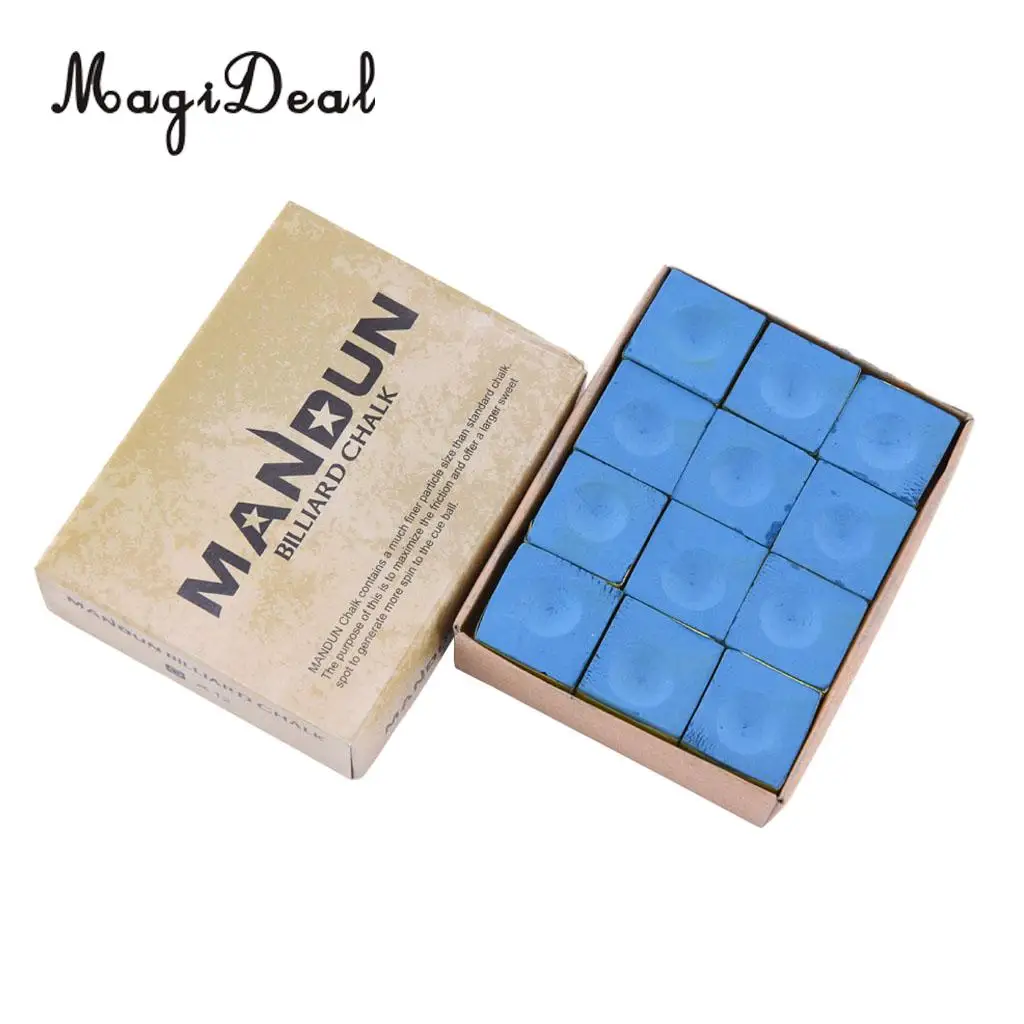 1 Bulk Box (12 Pieces) Blue Premium Pool Cue Chalk & 10pcs Snooker Billiard  10mm Hard Tips Replacement 