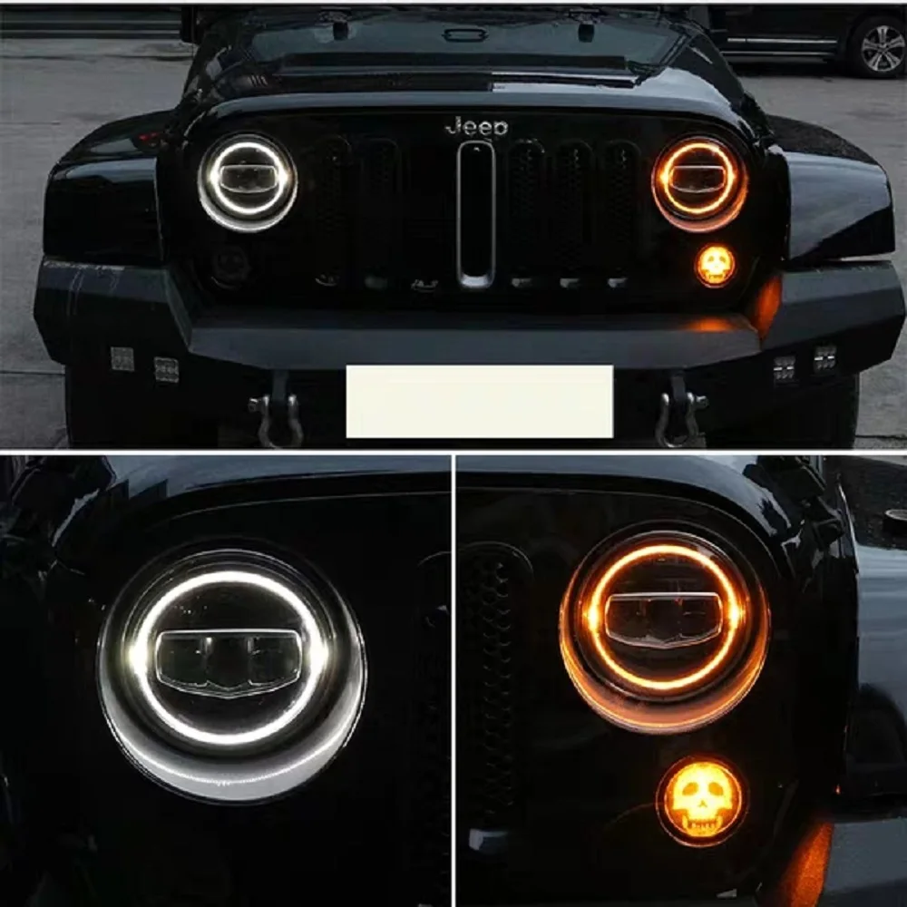  New Car LED 7 Inch Round Headlight DRL Turn Signal Halo Headlights For Jeep Wrangler JK TJ CJ Humme - 32979939978