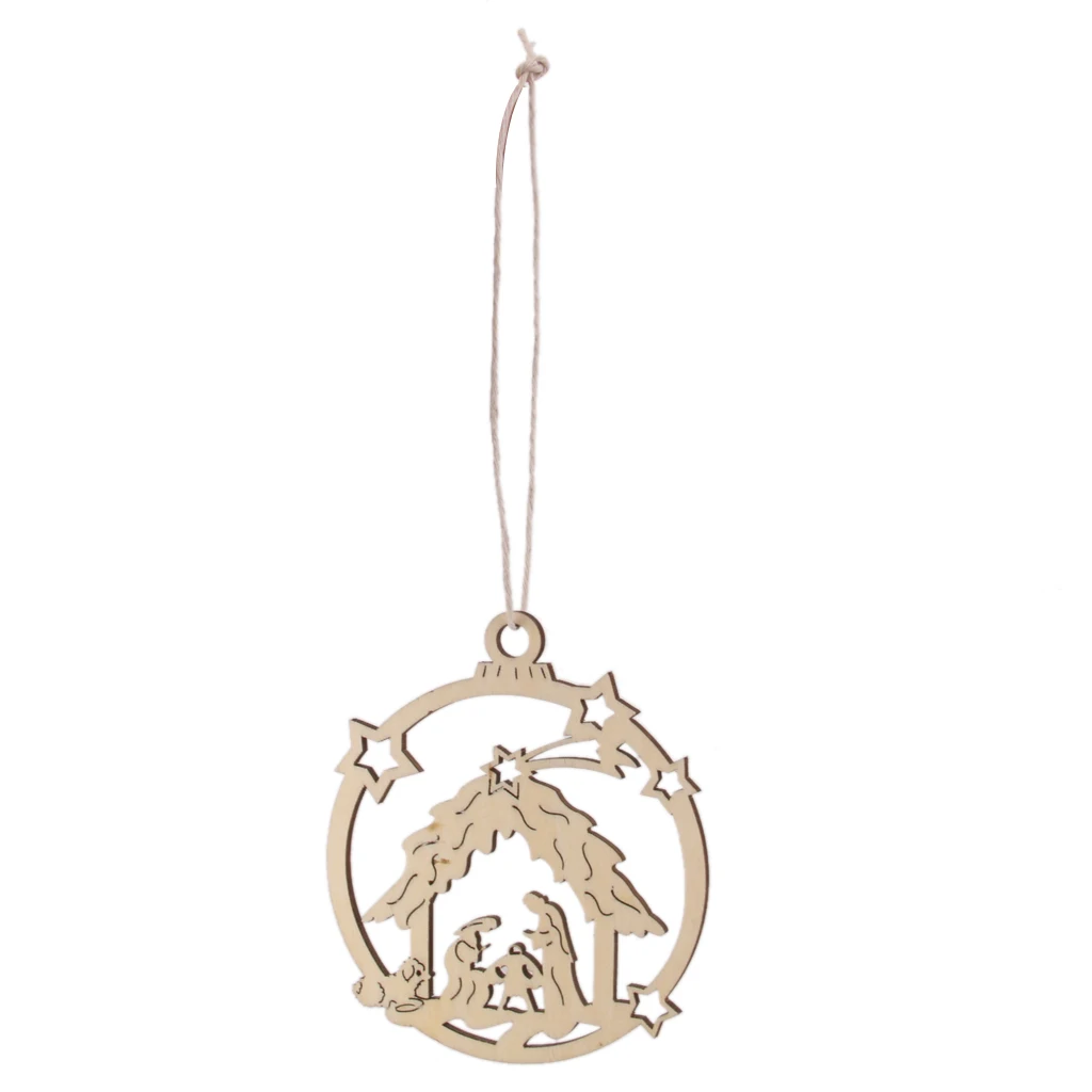 20x Blank Wood Nativity Christmas Tree Hanging Ornament Craft Tag w/ Strings