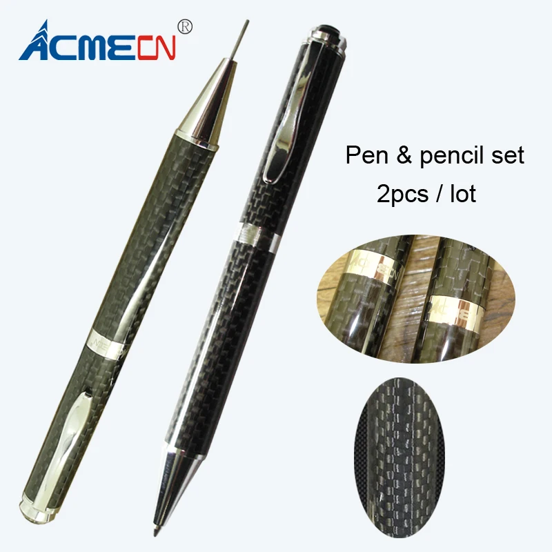 2pcs / lot Hot Sale Full Carbon Fiber Writing Pen Sets 1.0mm Ball Pen