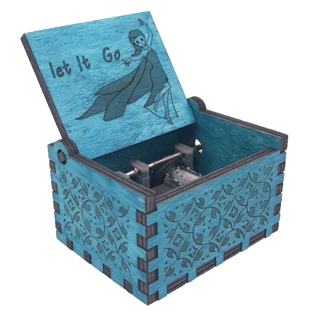 Caja Musical de manivela de mano congelada caja Musical de 18 notas tallada juguetes musicales de madera para niños regalo de Navidad para niños, Play Let it Go Caja Musical de manivela de mano congelada caja Musical de 18 notas tallada juguetes musicales de madera para niños regalo de Navidad para niños, Play Let it Go