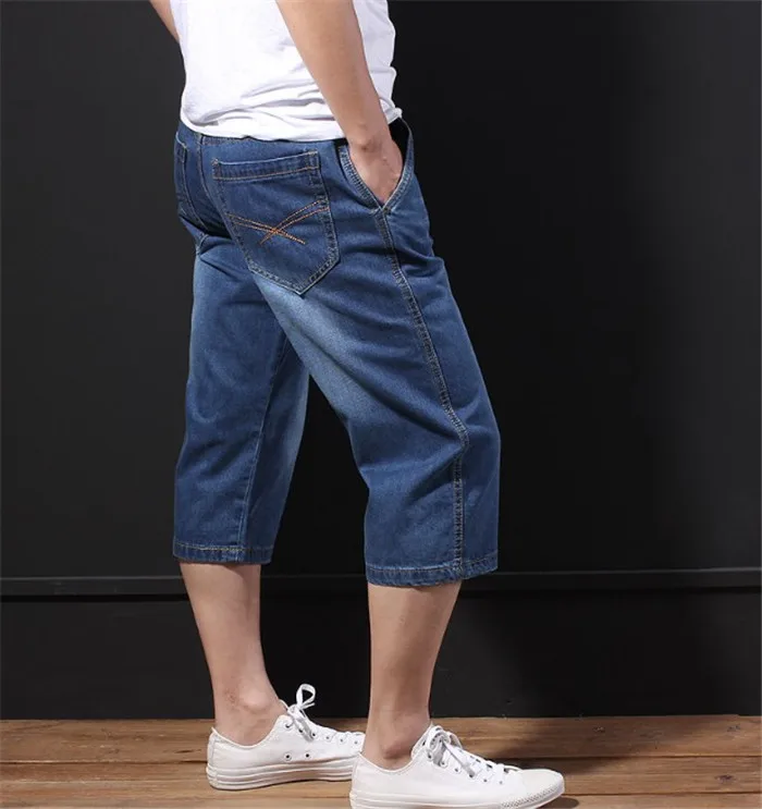 Новинка весна лето мужские Модные джинсы Короткие повседневные свободные прямые тонкие эластичные укороченные брюки размера плюс 31-48 Ds50359