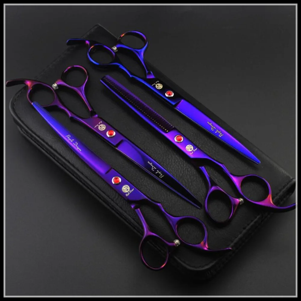Фиолетовый дракон 7 дюймов 8 дюймов профессиональные ножницы для стрижки собак прямые и филировочные и изогнутые ножницы 4 шт./3 шт. набор стрижка для домашних животных инструменты