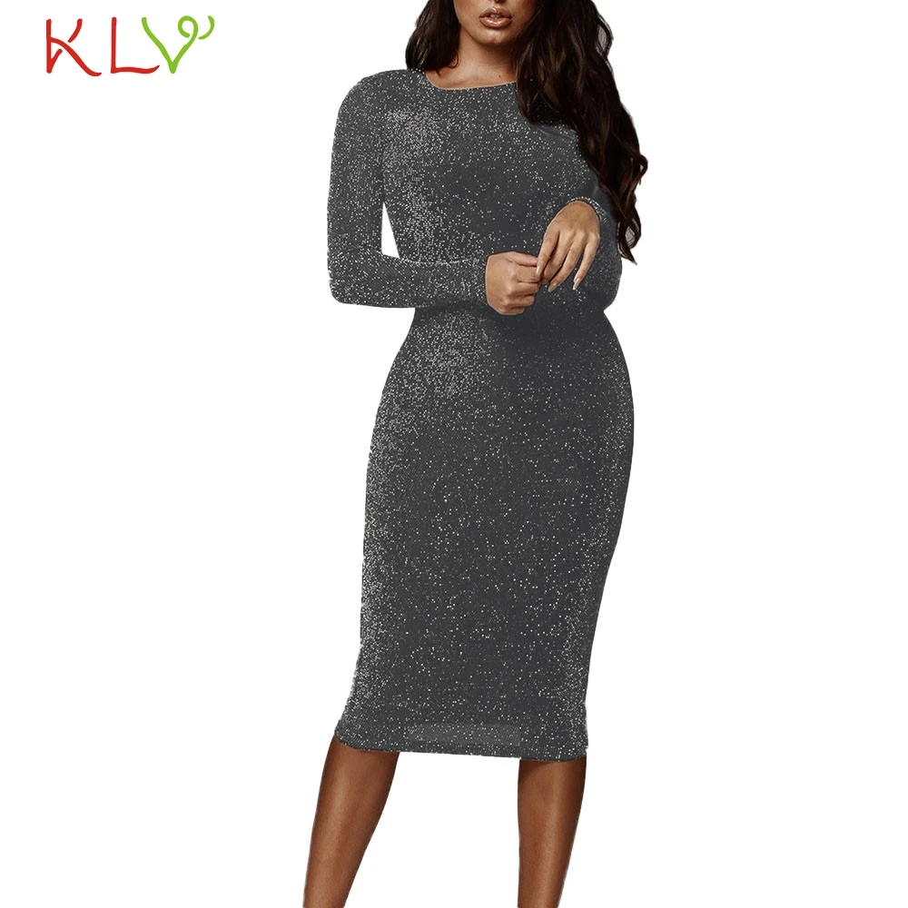 

Dress Women Long Sleeve Sexy Bodycon Sequin Elegant Dress Autumn Ladies Plus Size For Party Robe Femme Hiver 2019 18Dec12