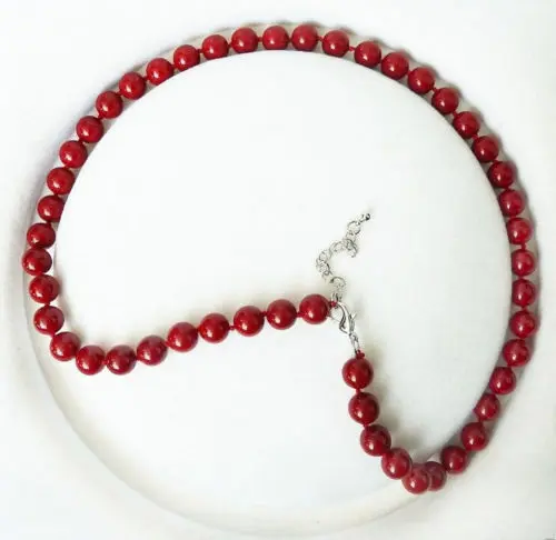 lovers women good New 8mm Coral Red Color South Sea Shell Pearl Round Beads Necklace 18