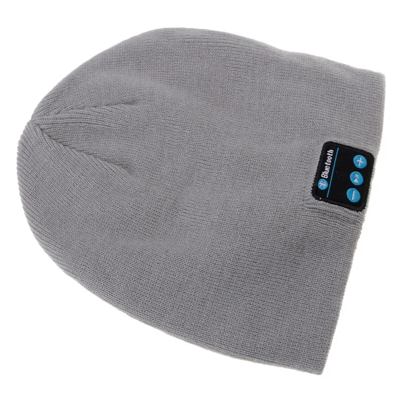 Rechargeable Wireless Bluetooth Music Headset Speaker Smart Warm Knitted Hat Running hat - Цвет: Серый