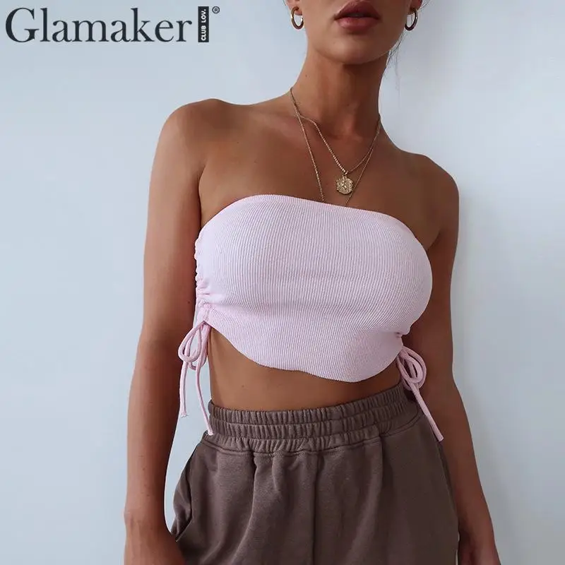 Glamaker Knitted tube tank top women streetwear Summer style bustier sexy top female Yellow knit top crop short tanks cami